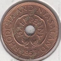 15-52 Родезия и Ньясаленд 1/2 пенни 1957г. KM# 1 бронза 21,0мм