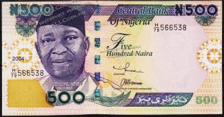Банкнота Нигерия 500 найра 2004 года. P.30в - UNC - Банкнота Нигерия 500 найра 2004 года. P.30в - UNC