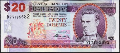 Банкнота Барбадос 20 долларов 2007 (2009 года.) P.69в - UNC - Банкнота Барбадос 20 долларов 2007 (2009 года.) P.69в - UNC