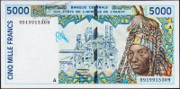 Банкнота Кот-д’Ивуар 5000 франков 1999 года. P.113A.i - UNC