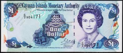 Каймановы острова 1 доллар 2001г. P.26в - UNC - Каймановы острова 1 доллар 2001г. P.26в - UNC