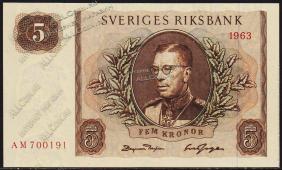 Швеция 5 крон 1963г. P.50в - UNC - Швеция 5 крон 1963г. P.50в - UNC