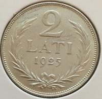 #083 Латвия 2 лата 1925г. Серебро.XF+