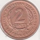 19-124 Восточные Карибы 2 цента 1962г. KM# 3 бронза 9,55гр 30,5мм - 19-124 Восточные Карибы 2 цента 1962г. KM# 3 бронза 9,55гр 30,5мм