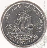 28-161 Восточные Карибы 25 центов 1989г. КМ # 14 медно-никелевая 6,48гр. 23,98мм - 28-161 Восточные Карибы 25 центов 1989г. КМ # 14 медно-никелевая 6,48гр. 23,98мм