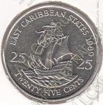 28-161 Восточные Карибы 25 центов 1989г. КМ # 14 медно-никелевая 6,48гр. 23,98мм