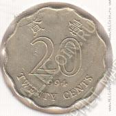 25-147 Гонконг 20 центов 1994г. КМ # 67 никель-латунь 2,6гр. 19мм - 25-147 Гонконг 20 центов 1994г. КМ # 67 никель-латунь 2,6гр. 19мм