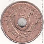 34-128 Восточная Африка 10 центов 1941г. КМ# 26.1I бронза 11,34гр.