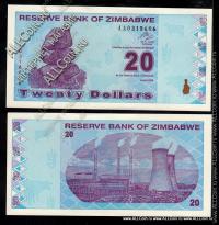 Зимбабве 20 долларов 2009г. P.95 UNC