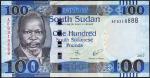 Банкнота Южный Судан 100 фунтов 2017 года. P.NEW - UNC
