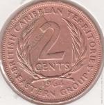 19-135 Восточные Карибы 2 цента 1964г. KM# 3 бронза 9,55гр 30,5мм