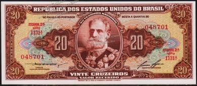 Банкнота Бразилия 20 крузейро 1955-61 года. P.160в - UNC - Банкнота Бразилия 20 крузейро 1955-61 года. P.160в - UNC