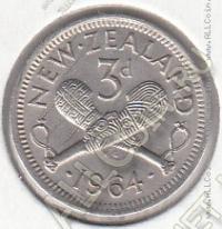 8-104 Новая Зеландия 3 пенса 1964г. КМ # 25.2 UNC медно-никелевая 1,41гр. 16,3мм