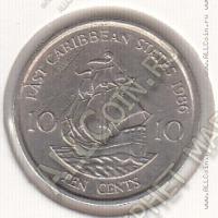 26-51 Восточные Карибы 10 центов 1986г. КМ # 13 медно-никелевая 2,59гр. 18,06мм