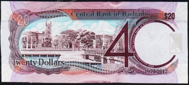 Банкнота Барбадос 20 долларов 2012 года. P.72 UNC - Банкнота Барбадос 20 долларов 2012 года. P.72 UNC