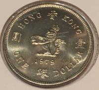 #H4-75 Гонконг 1 доллар 1979г. Медь Никель. UNC.