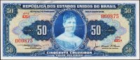 Банкнота Бразилия 50 крузейро 1956-59 года. P.152а - UNC