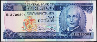 Банкнота Барбадос 2 доллара 1993 года. P.42 UNC - Банкнота Барбадос 2 доллара 1993 года. P.42 UNC