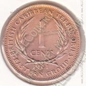 28-163 Восточные Карибы 1 цент 1961г. КМ # 2 бронза 5,64гр.  - 28-163 Восточные Карибы 1 цент 1961г. КМ # 2 бронза 5,64гр. 