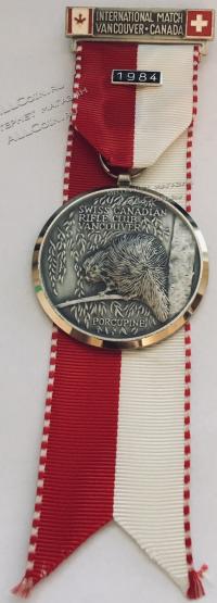 #208 Швейцария спорт Медаль Знаки.  Медаль спортивно-охотничьего клуба. Дикобраз. 1984 год.