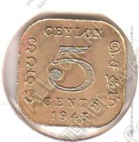 2-172 Цейлон 5  центов 1945 г. KM# 113.2 Никель-Латунь 18,0 мм.