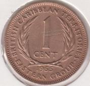 1-166 Восточные Карибы 1 цент 1955г. Бронза - 1-166 Восточные Карибы 1 цент 1955г. Бронза