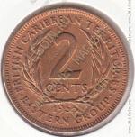 19-28 Восточные Карибы 2 цента 1955г. КМ # 3 бронза 9,55гр. 30,5мм. 