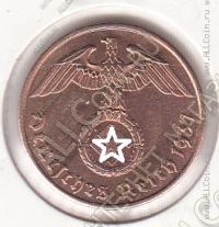 10-142 Германия 2 рейхспфеннига 1937г. КМ # 90 А бронза 3,31гр. 20,2мм