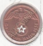 8-106 Германия 1 рейхспфенниг 1938г. КМ # 89 D бронза 2,01гр. 17,43мм