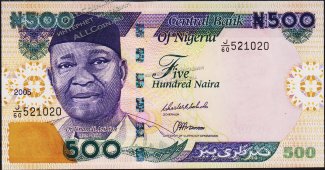 Банкнота Нигерия 500 найра 2005 года. P.30d - UNC - Банкнота Нигерия 500 найра 2005 года. P.30d - UNC