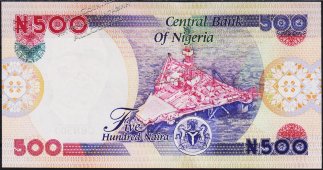 Банкнота Нигерия 500 найра 2005 года. P.30d - UNC - Банкнота Нигерия 500 найра 2005 года. P.30d - UNC