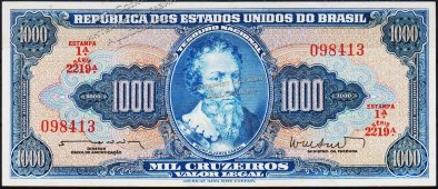 Банкнота Бразилия 1000 крузейро 1962 года. P.173в - UNC - Банкнота Бразилия 1000 крузейро 1962 года. P.173в - UNC