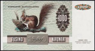 Банкнота Дания 1000 крон 1972(1986 года.) P.53f(2) - UNC - Банкнота Дания 1000 крон 1972(1986 года.) P.53f(2) - UNC