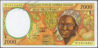 Банкнота Габон 2000 франков 1997 года. P.403Ld - UNC - Банкнота Габон 2000 франков 1997 года. P.403Ld - UNC