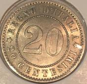 #H5-6 Италия 20 центов 1894г. Серебро. UNC. - #H5-6 Италия 20 центов 1894г. Серебро. UNC.