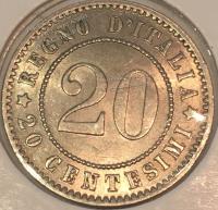 #H5-6 Италия 20 центов 1894г. Серебро. UNC.