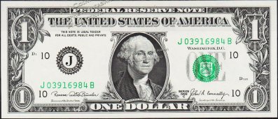 Банкнота США 1 доллар 1969С года. Р.449d - UNC "J" J-B - Банкнота США 1 доллар 1969С года. Р.449d - UNC "J" J-B