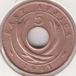 36-134 Восточная Африка 5 центов 1941г. Бронза