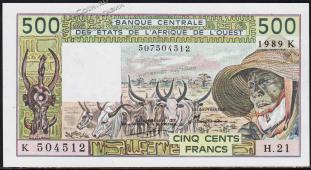 Сенегал 500 франков 1989г. P.706Kк - UNC - Сенегал 500 франков 1989г. P.706Kк - UNC