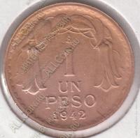 1-52 Чили 1 песо 1942г. KM# 179 медь 7,5гр 25,2мм