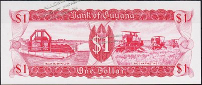 Банкнота Гайана 1 доллар 1966 года. P.21а(2) - UNC - Банкнота Гайана 1 доллар 1966 года. P.21а(2) - UNC