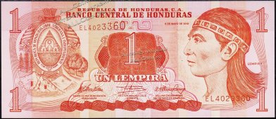 Банкнота Гондурас 1 лемпира 2010 года. P.89в - UNC - Банкнота Гондурас 1 лемпира 2010 года. P.89в - UNC