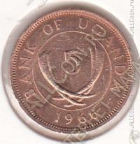 32-87 Уганда 5 центов 1966г. КМ # 1 бронза 3,21гр. 20мм