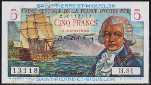 Сан Пьер и Микелон 5 франков 1950г. Р.22 UNC - Сан Пьер и Микелон 5 франков 1950г. Р.22 UNC