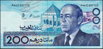 Банкнота Марокко 200 дирхам 1987 года.  P.66d - UNC - Банкнота Марокко 200 дирхам 1987 года.  P.66d - UNC