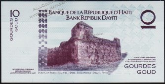 Банкнота Гаити 10 гурд 2016 года. P.272g - UNC  - Банкнота Гаити 10 гурд 2016 года. P.272g - UNC 