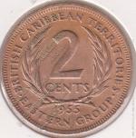 37-74 Восточные Карибы 2 цента 1955г. KM# 3 бронза 9,55гр 30,5мм