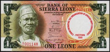 Сьерра-Леоне 1 леоне 1980г. P.10  UNC - Сьерра-Леоне 1 леоне 1980г. P.10  UNC