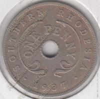 15-57 Южная Родезия 1 пенни 1937г. KM# 8 медно-никелевая