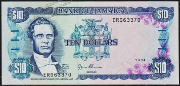 Банкнота Ямайка 10 долларов 1994 года. P.71e - UNC - Банкнота Ямайка 10 долларов 1994 года. P.71e - UNC